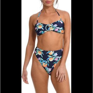 La Blanca Sunshine 79 Bikini Set Floral Ring Bandeau High Waist Size 8 NWT